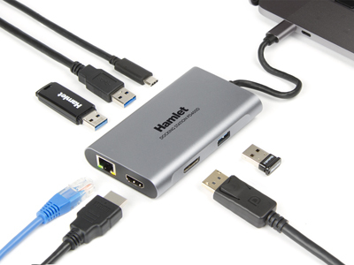 Hamlet HDKC-PD400D base para portátil y replicador de puertos Alámbrico USB 3.2 Gen 1 (3.1 Gen 1) Type-C Gris