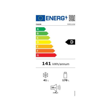 Réfrigérateur 2 portes 211L (170L+41L), Froid statique, Classe E, Blanc FAGOR - FDP211DW