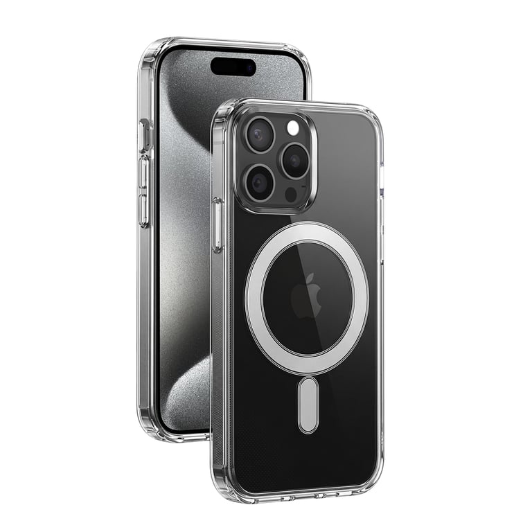 Coque iPhone 15 Pro Compatible MagSafe Hybride Transparente Bigben - vue 3