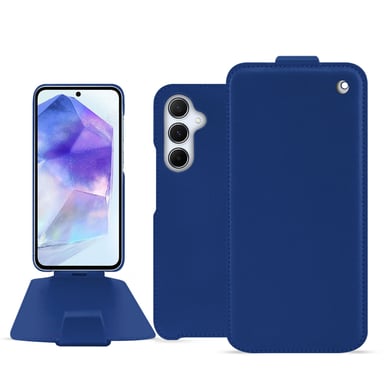 Housse cuir Samsung Galaxy A55 -  - Bleu - Cuir lisse