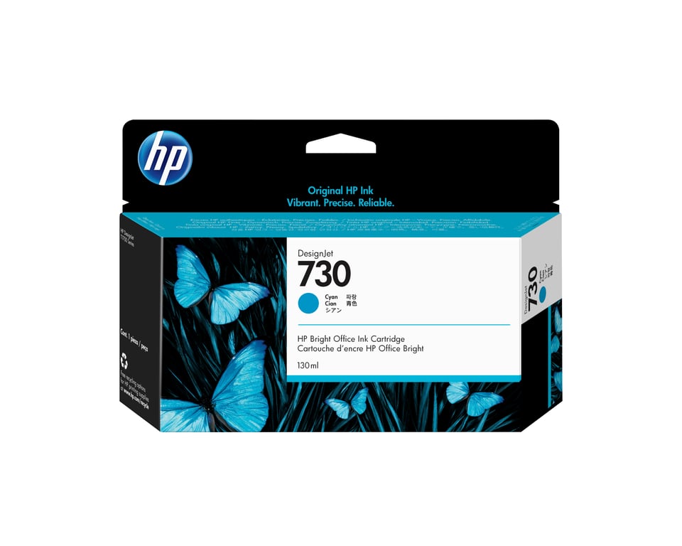 HP 730 - 130 ml - cyan - original - DesignJet - cartouche d'encre - pour DesignJet SD Pro MFP, T1600, T1600dr, T1700, T1700dr, T1708, T1708dr, T2600, T2600dr - Neuf