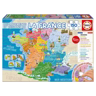 Puzzle educativo 150 piezas - Descubra los departamentos y regiones de Francia