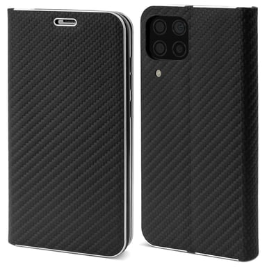 Moozy Étui Portefeuille pour Huawei P40 Lite, Noir Carbone - Protection des Bords Métalliques Fermeture Magnétique Flip Cover avec Porte-Cartes