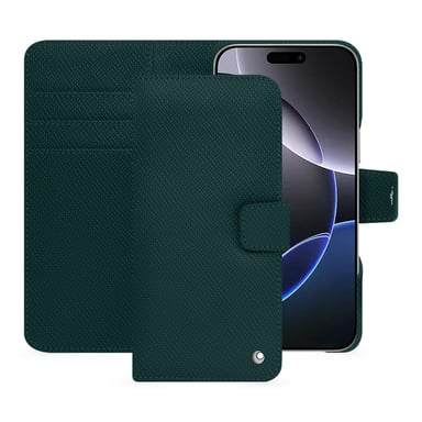 Étui portefeuille cuir Apple iPhone 16 Pro Max -  - Vert - Cuir saffiano