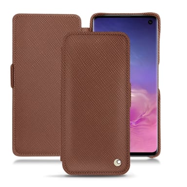 Housse cuir Samsung Galaxy S10 -  - Marron - Cuir saffiano