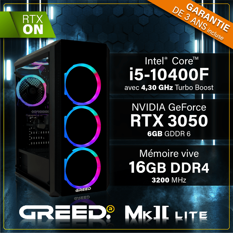 MK2 Lite - PC Gamer - Intel Core i5 10400F - Geforce RTX 3050 - Rapide Bureau PC Gaming - 16 GO RAM DDR4 - 512 GO SSD - Ordinateur avec WiFi + Windows 11 Pro - Neuf