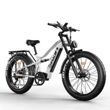 Velo electrique Tifgalop ES7 26 pouces 750W 52V19AH VTT tout suspendu Blanc TIFGALOP
