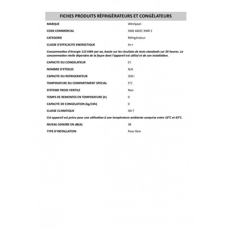 WHIRLPOOL SW8AM2CXWR2 - vue 7