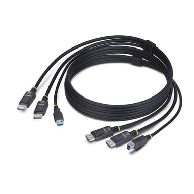 StarTech.com Câble KVM Double DisplayPort de 1,8m et USB 5Gbps, 4K 60Hz, Câble Combo DP 1.2 et USB pour Commutateurs/Switchs KVM à Deux Moniteurs