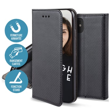 Custodia Folio nera per Apple iPhone 14 Plus Chiusura magnetica - Funzione Cinema Stand - Custodia per schede inclusa