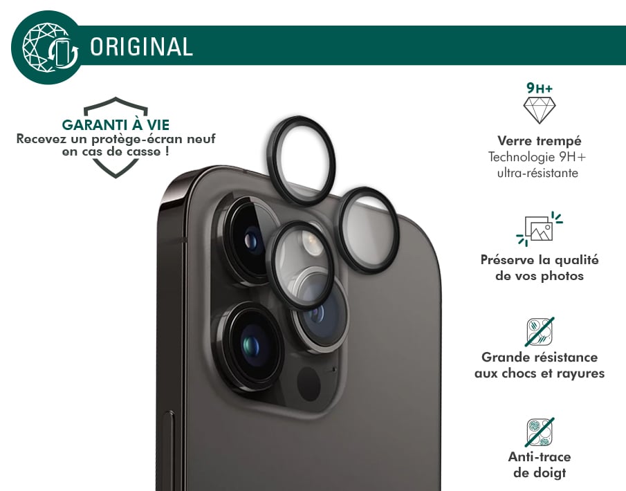 Protège Lentilles caméra iPhone 15 Pro / 15 Pro Max Garanti à vie