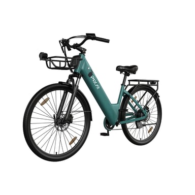 Bicicleta eléctrica urbana PIXAR C1 PRO, batería de 36 V y 18 Ah, Shimano de 7 velocidades, frenos hidráulicos - azul