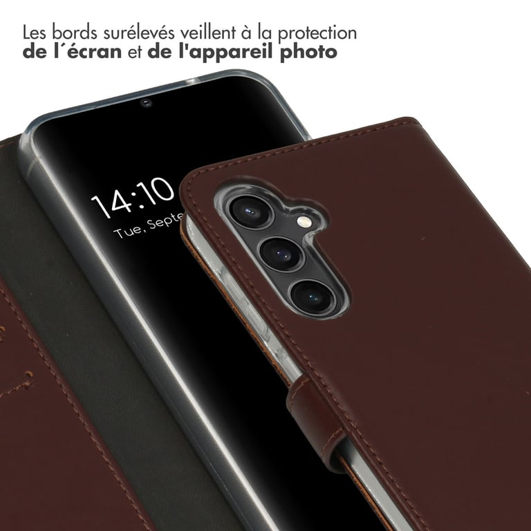 Selencia Étui portefeuille en cuir véritable pour Samsung Galaxy S23 FE - Marron - Neuf