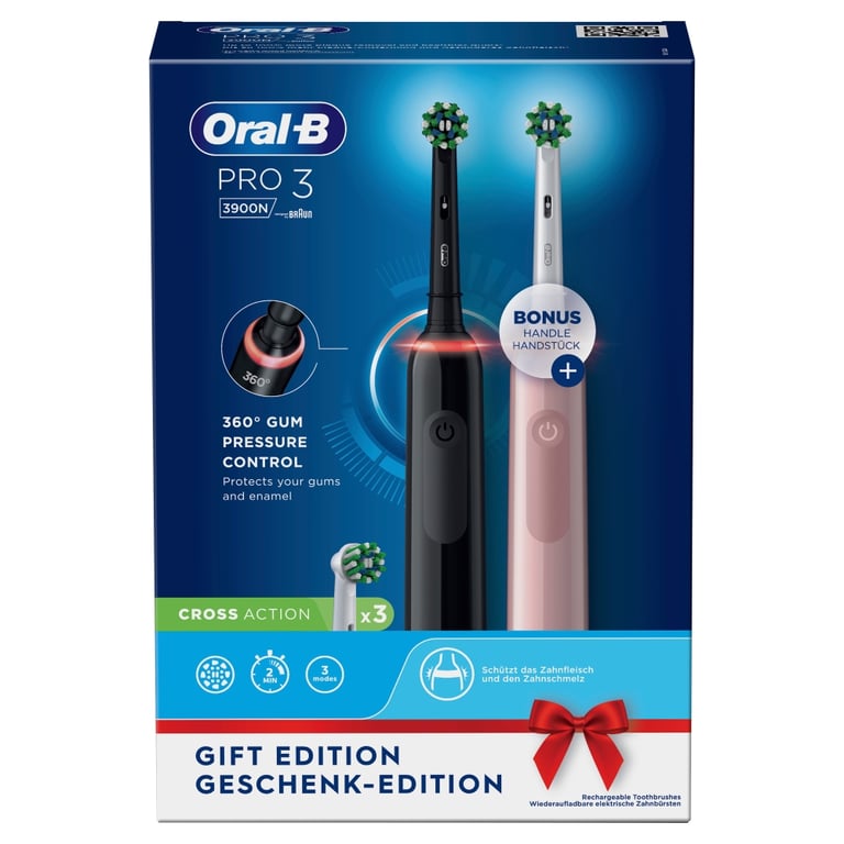 Oral-B Pro 3 3900N Gift Edition Adulte Brosse à dents rotative oscillante Noir, Rose - Neuf