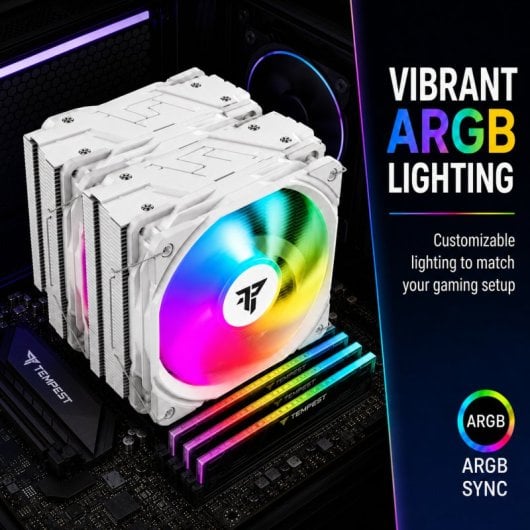 Tempest Cooler 6Pipes White A-RGB Ventilador CPU Dual Heatsink 2x120mm Blanc - vue 4