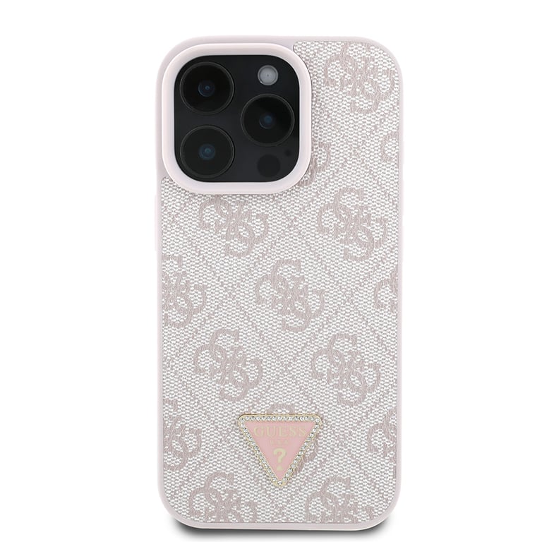 Guess Coque pour Apple iPhone 16 Pro Édition 4G Strass Triangle Métallisé Rose - vue 2