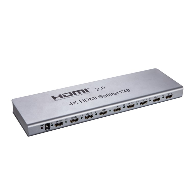 D2diffusion Splitter HDM1 1 entrée male 8 sorties femelles - compatible 4K 60Hz - packaging boite blanche et étiquette