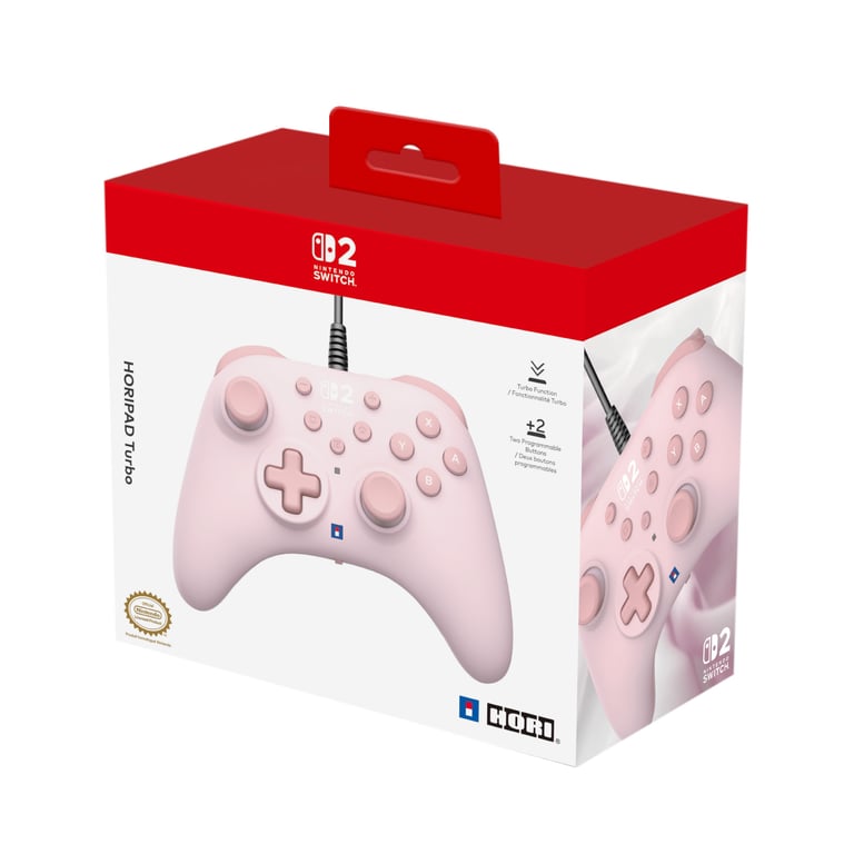 Hori Manette filaire HORIPAD Turbo (Cozy Pink) pour Nintendo Switch 2 – Sous licence officielle Nintendo® - Neuf