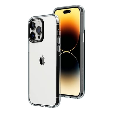 RHINOSHIELD Clear Compatible avec [iPhone 14 Pro Max]   Résiste au jaunissement, Haute Transparence, Coque de Protection Personnalisable Clear - Contour objectifs Photo Noir