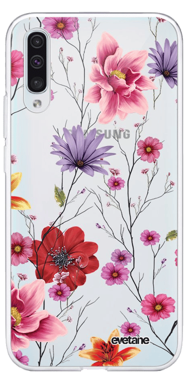 Evetane Coque Samsung Galaxy A50 souple transparente Motif Fleurs Multicolores