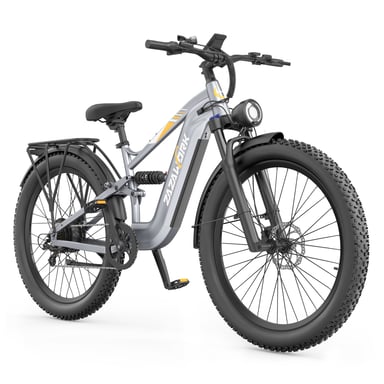 Bicicleta de montaña eléctrica ZAZAWORK CF500, batería de 48 V y 20 Ah, autonomía de 90 km, frenos de disco hidráulicos - color plata