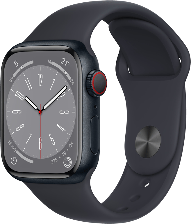 Apple Watch Series 8 OLED 41 mm - Boîtier en Aluminium Minuit - GPS + Cellular - Bracelet Sport - Mi