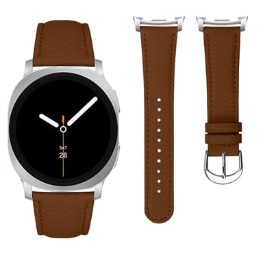 Correa de cuero auténtico con textura de piel de lichi compatible con Samsung Galaxy Watch8/Classic, diseño elegante y cómodo Brown