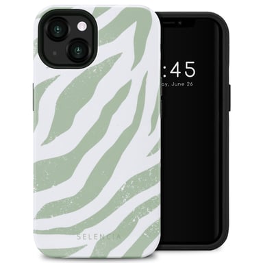 Selencia Coque arrière Vivid pour iPhone 13 - Colorful Zebra Sage Green