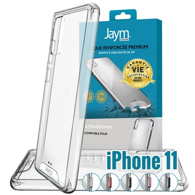 JAYM - Custodia Premium ultra-rinforzata per Apple iPhone 11 - Certificata 3 Metri di caduta? Garanzia a vita - Trasparente - 5 set di pulsanti colorati disponibili