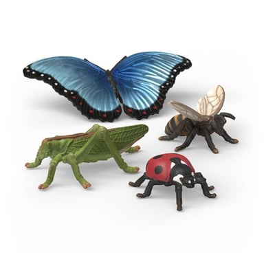 Monde miniature Schleich Wild Life 42741 Ensemble découverte insectes 4 figurines : abeille, coccinelle, papillon Morpho bleu, grande sauterelle verte Multicolore
