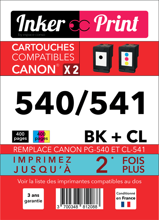 Pack de Cartouches d'encre recyclées compatibles avec CANON 540