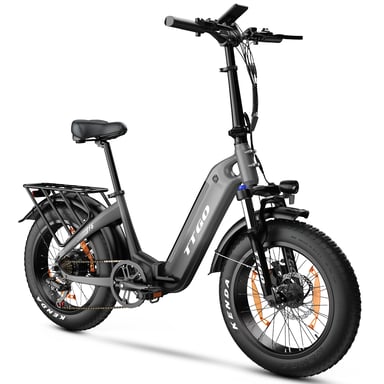 Bicicleta eléctrica plegable TTGO F6 de 20 pulgadas con neumáticos anchos, motor de 250 W y 45 Nm, batería de 25 Ah