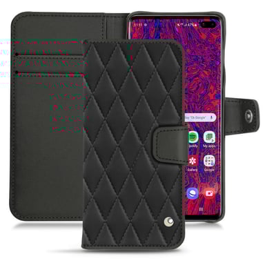 Housse cuir Samsung Galaxy S10+ -  - Noir - Cuir lisse couture