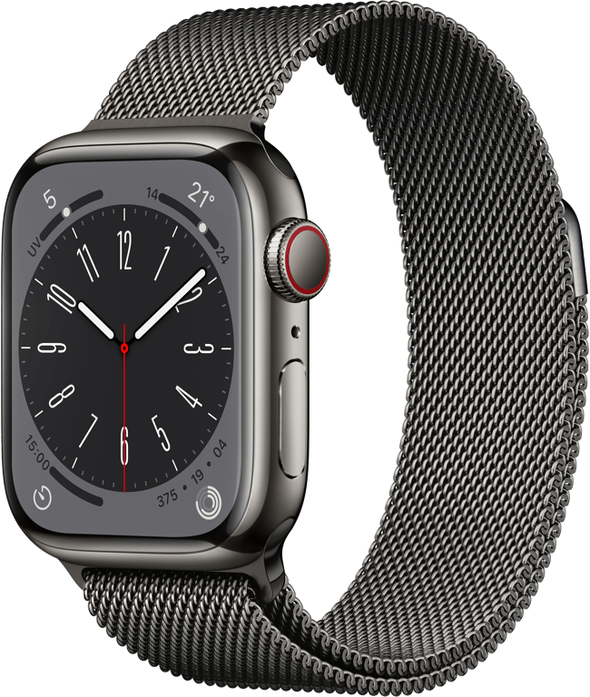 Apple Watch Series 8 OLED 41 mm - Boîtier en Acier inoxydable Graphite - GPS + Cellular - Bracelet M