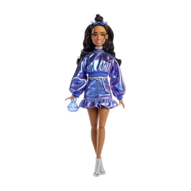 Barbie - Poupée Deluxe Style - Haut et jupe bleu métallisé - Brune - Barbie - JFP42