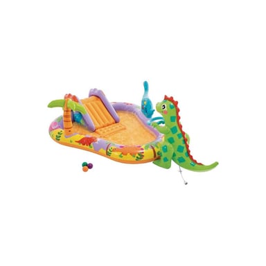Piscina hinchable Intex Dino Park 56139NP con tobogán volcán, chorros de agua y 6 pelotas Violeta/Multicolor