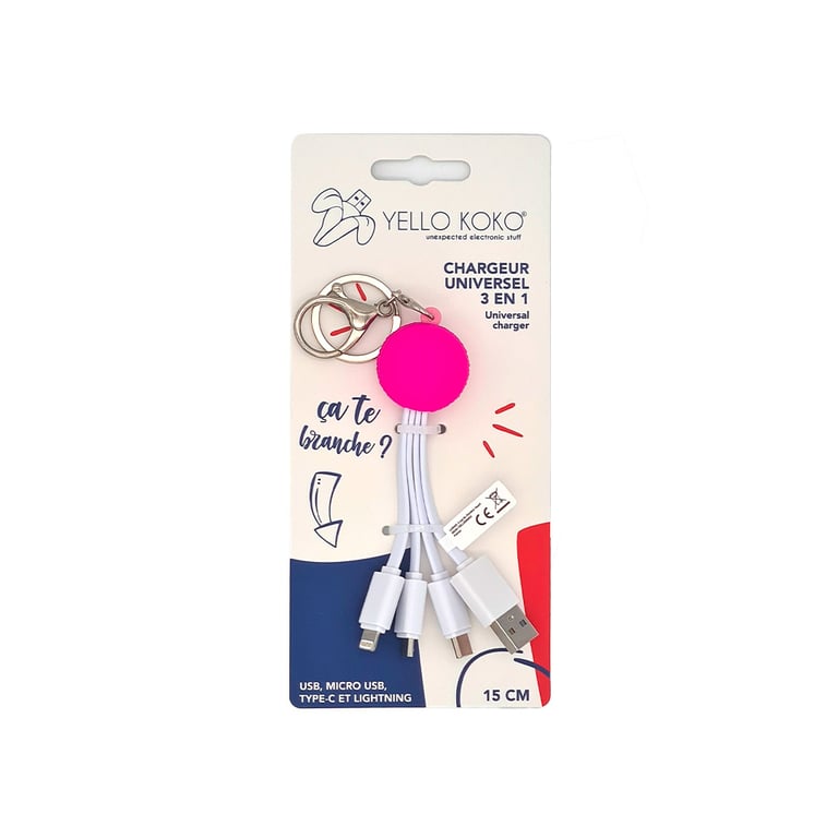 Câble 3 en 1 Yello koko Andy USB A USB C Micro USB et Lightning 15 cm Macaron - vue 4