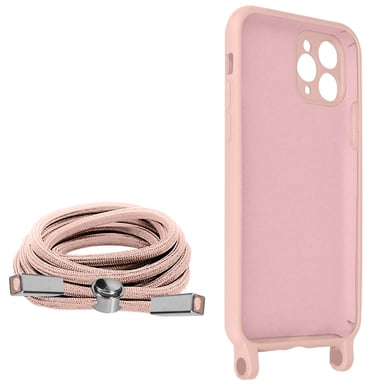 Coque Cordon pour iPhone 11 Pro Max Semi-rigide Lanière Tour du Cou 80cm Rose