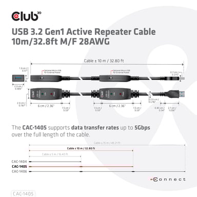CLUB3D CAC-1405 cable USB USB 3.2 Gen 2 (3.1 Gen 2) 10 m USB A Negro