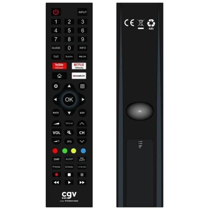 Télécommande de remplacement CGV FIDELIO Hisense Pour téléviseurs Hisense Sans programmation Prête à 'emploi - vue 2