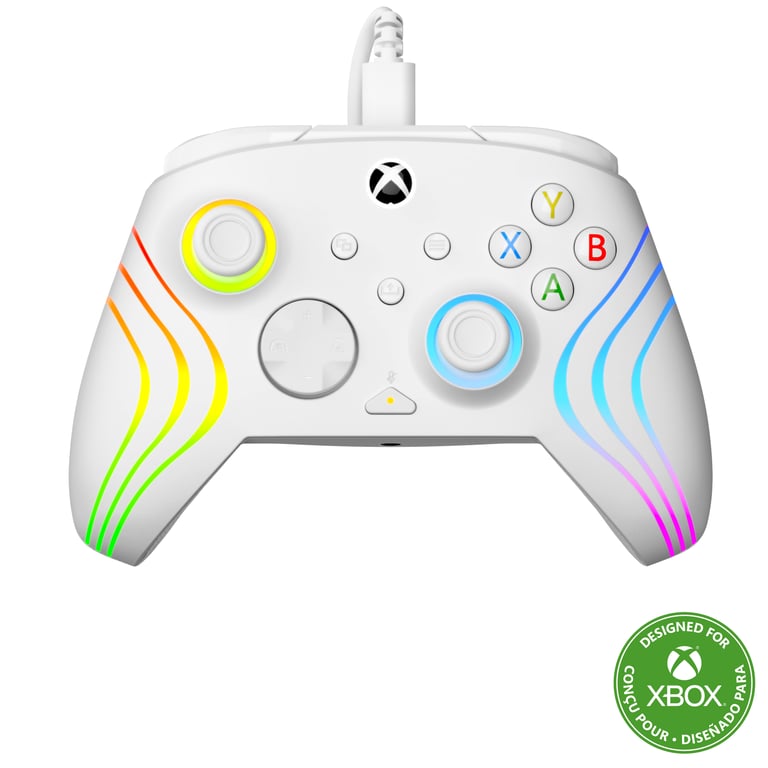 Turtle Beach Afterglow Wave Controller Blanc Manette de jeu RGB filaire - Licence pour Xbox Series XS, Xbox One et Windows - Boutons programmables, gachettes à effet Hall, commandes audio - Neuf