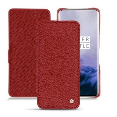 Housse cuir OnePlus 7 Pro - Rabat horizontal - Rouge - Cuir grainé