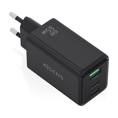 AISENS ASCH-65W3P073-BK chargeur d'appareils mobiles Caméra Numérique, GPS, Téléphone portable, Ordinateur portable, Smartphone, Tablette, Universel Noir Secteur Charge rapide Intérieure