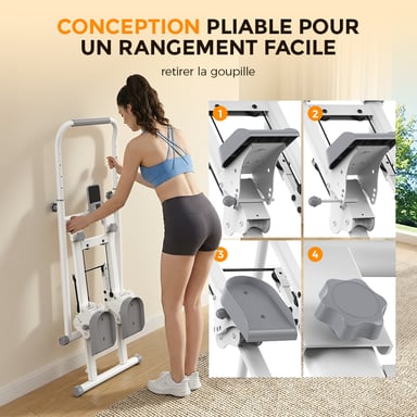 Formill QK7906 - Appareil de musculation vertical pliable avec guidon et pédales réglables sur 3 niveaux et écran LED - Blanc