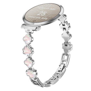 Elegante correa de metal con diseño de trébol y nácar compatible con Garmin Lily 2 Silver