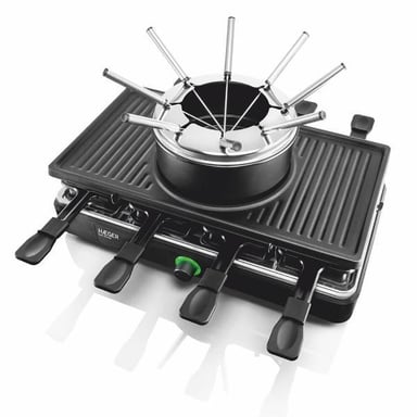 Apparecchio 3 in 1 Haeger Fonduta, Grill e Raclette 1400W Nero Polivalente