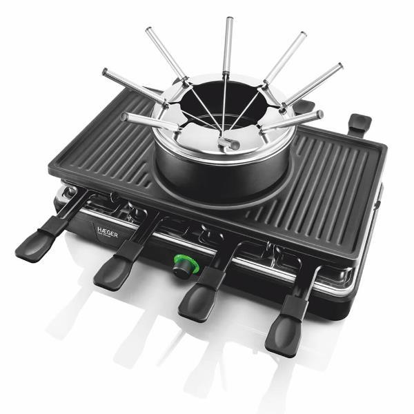 Appareil 3 en 1 Haeger Fondue, Grill et Raclette 1400W Noir Polyvalent - Neuf