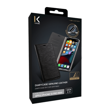 Diarycase 2.0 Coque clapet en cuir véritable avec support aimanté pour Apple iPhone 13 Pro Max, Minuit Noir