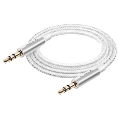 Swissten Cable auxiliar Jack 3.5 mm a Jack 3.5 mm Nylon 1.5m Blanco Blanco