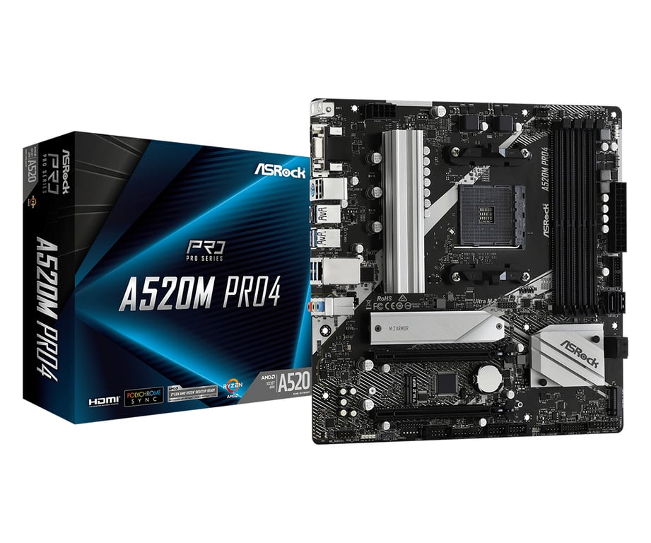 Asrock A520M Pro4 Emplacement AM4 micro ATX Neuf - vue 1